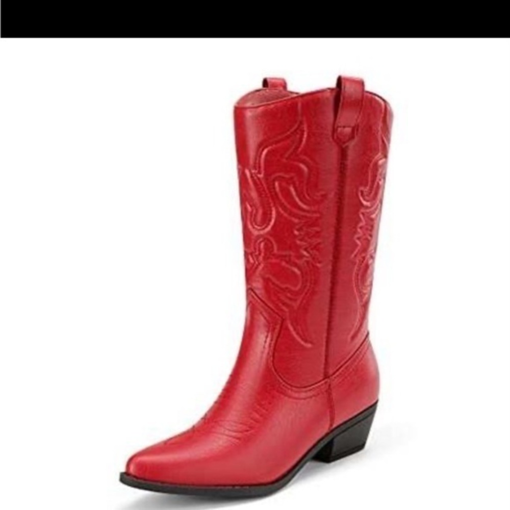 DREAM PAIRS Women's Wide Calf CowboyBoots Pull On Cowgirl Boots Mid Calf Western
